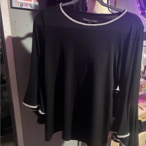 NWT Always Indigo  Elegant Black Top with Silver Rhinestone Accents